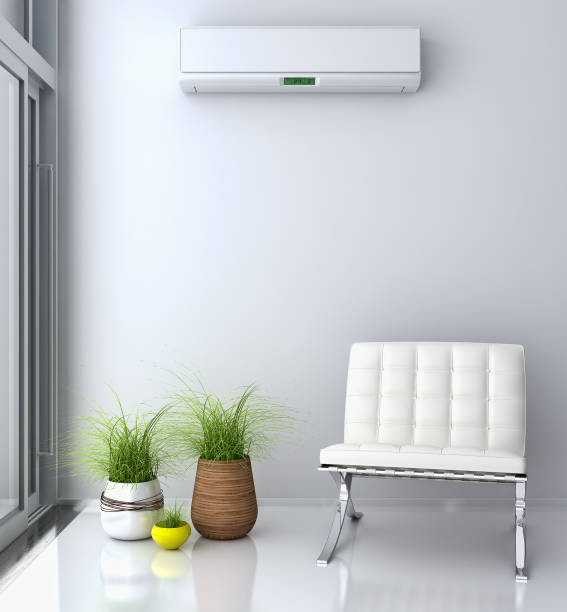 istock modern bright interiors room with air conditioning and remote control illustration 3D rendering 2158463574