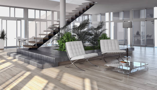 istock Large luxury modern bright interiors Living room mockup illustration 3D rendering image 2158464277