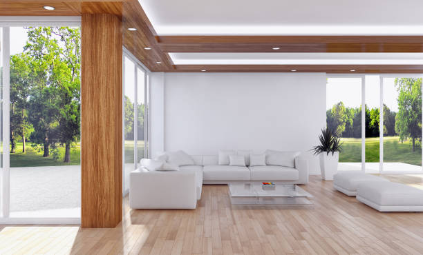 istock Large luxury modern bright interiors Living room mockup illustration 3D rendering image 2158464705