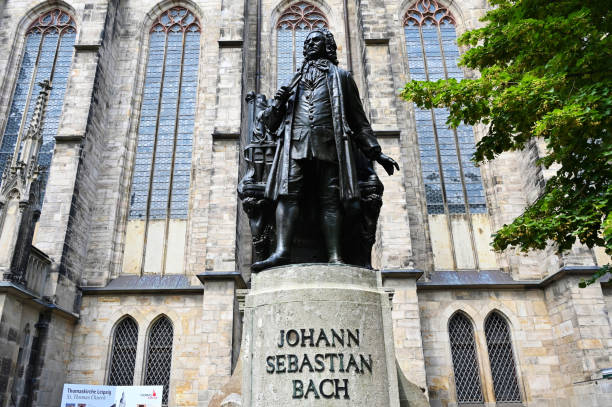 Leipzig, Germany - June 10th 2024: Statue of Johann Sebastian Bach outside of St. Thomas Church in Leipzig