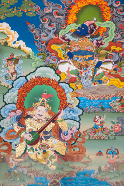 istock Buddhist mural on a wall featuring many different deities and buddhas, Sikkim, India 2158470730