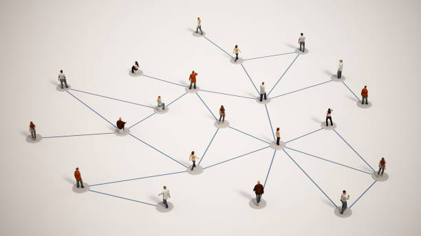 istock Miniature People Connected by Lines on a White Surface. Social Media and Connection Concept 2158471211