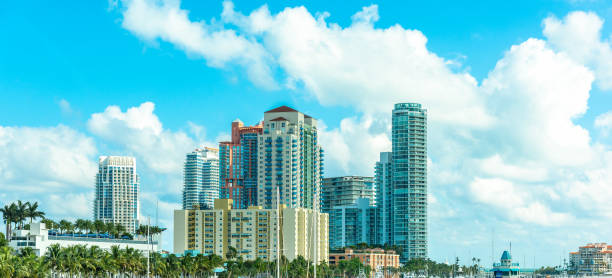 istock Skyscrapers in Miami under a blue sky with clouds 2158473412