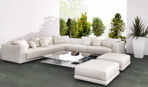 istock Large luxury modern bright interiors Living room mockup illustration 3D rendering image 2158479541