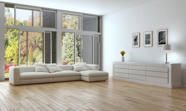istock Large luxury modern bright interiors Living room mockup illustration 3D rendering image 2158480273