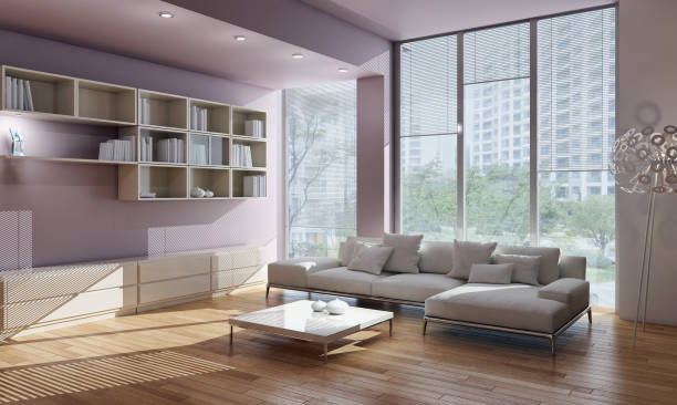 istock Large luxury modern bright interiors Living room mockup illustration 3D rendering image 2158480479