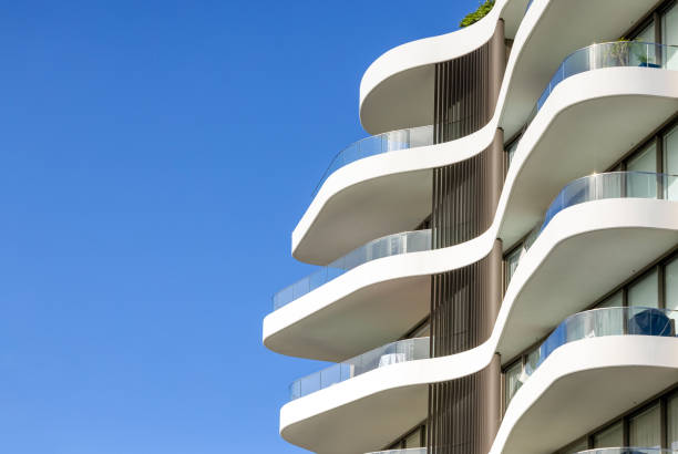 istock Top part of new, modern apartment building, background with copy space 2158480595