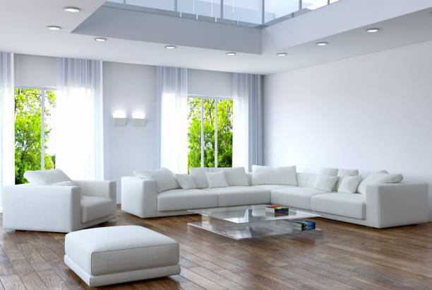 istock Large luxury modern bright interiors Living room mockup illustration 3D rendering image 2158480833