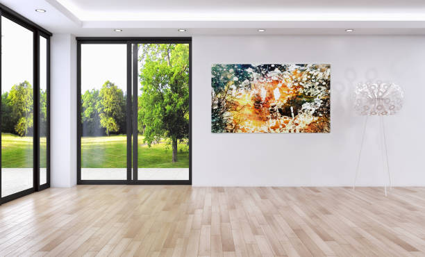 istock Large luxury modern bright interiors Living room mockup illustration 3D rendering image 2158480997