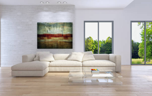 istock Large luxury modern bright interiors Living room mockup illustration 3D rendering image 2158481098