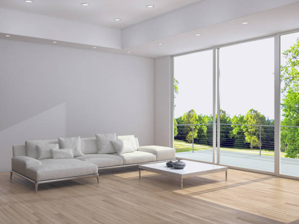 istock Large luxury modern bright interiors Living room mockup illustration 3D rendering image 2158481877
