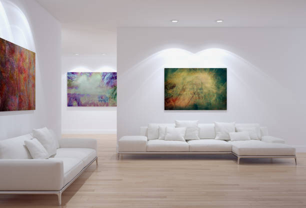 Large luxury modern bright interiors Living room mockup illustration 3D rendering image
