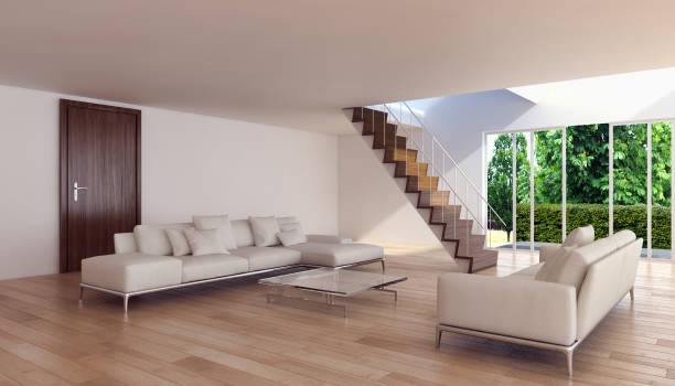 istock Large luxury modern bright interiors Living room mockup illustration 3D rendering image 2158482055