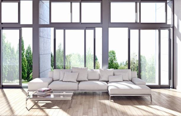 istock Large luxury modern bright interiors Living room mockup illustration 3D rendering image 2158482272