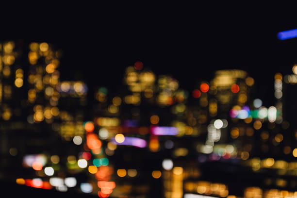 blurry, bokeh multicolored urban lights at night in Seattle
