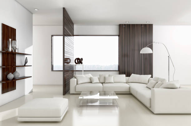 istock Large luxury modern bright interiors Living room mockup illustration 3D rendering image 2158482985