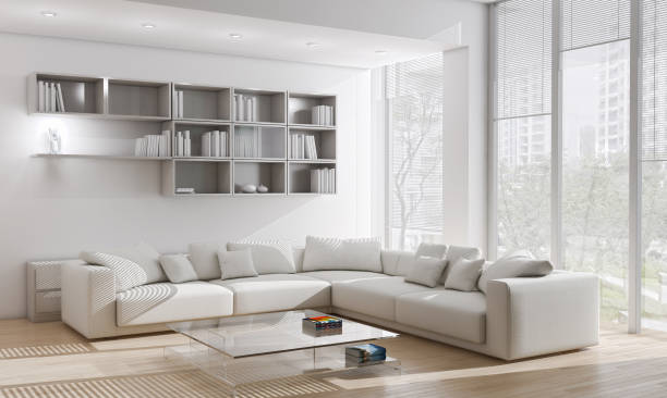 istock Large luxury modern bright interiors Living room mockup illustration 3D rendering image 2158483100