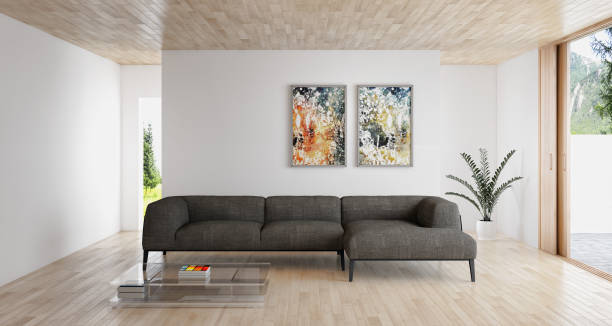 istock Large luxury modern bright interiors Living room mockup illustration 3D rendering image 2158483276