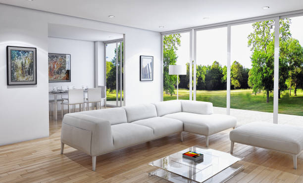 istock Large luxury modern bright interiors Living room mockup illustration 3D rendering image 2158483433