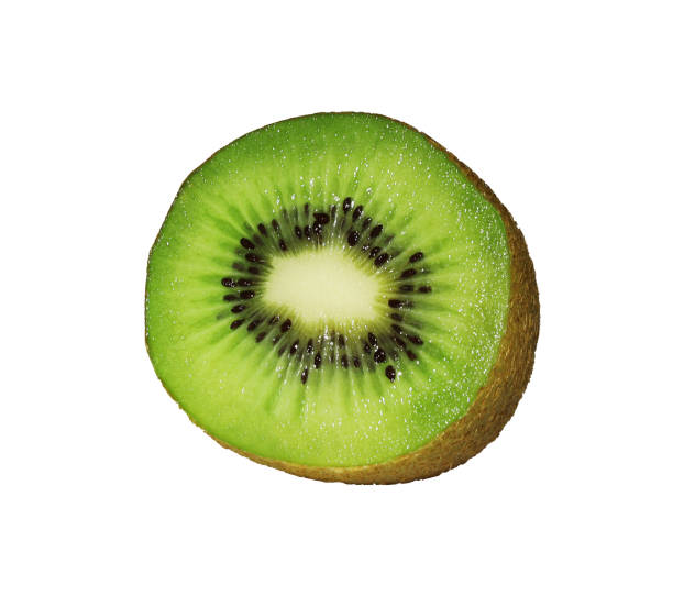 istock Ripe juicy half kiwi fruit isolated on white background. 2158484119