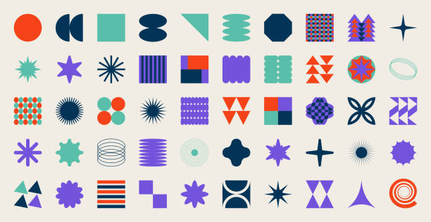 ilustrații de stoc cu brutalist abstract geometric, colecție de elemente de desene animate, 1990 estetică. estetica designului elvețian. designul bauhaus. poster y2k - geometrie