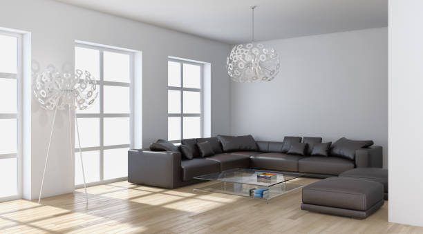 istock Large luxury modern bright interiors Living room mockup illustration 3D rendering image 2158484504