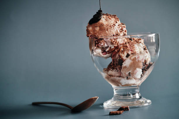 istock Delicious Stracciatella Ice Cream Dessert with Chocolate Topping 2158484717