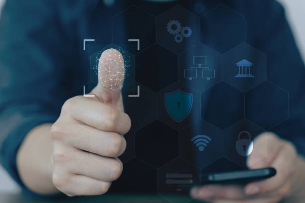 istock Finger scan on LCD pad, security data and the privacy personal access, concept data protection and cyber security. 2158491020