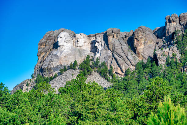 Keystone, USA - June 13, 2023. Sculptures of presidents at Mount Rushmore National Memorial, Keystone, South Dakota, USA