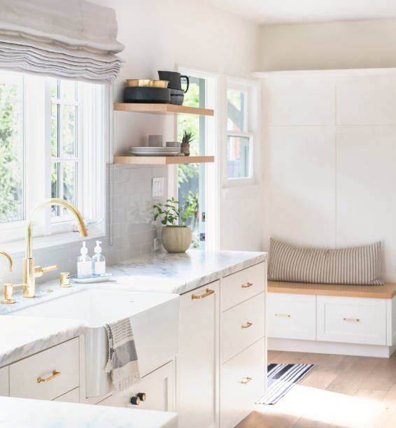 istock Golden kitchen faucet interior design 2158510256
