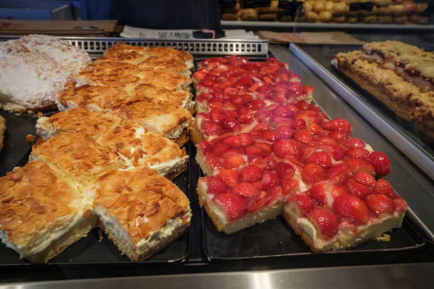 istock fresh, delicious cake is on display at a bakery 2158510638
