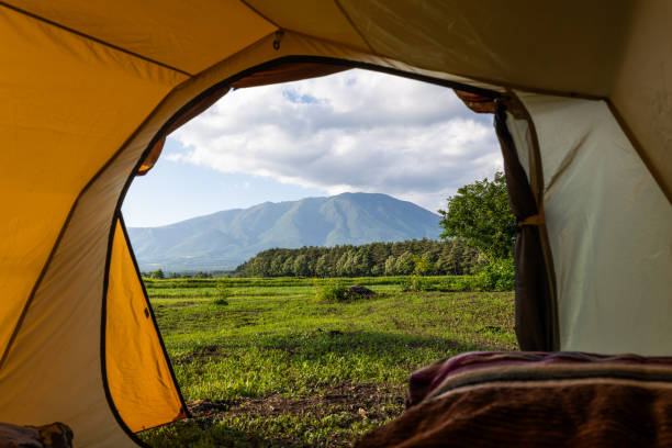 istock View of Mt. Iwate from inside camp tent 2158511142