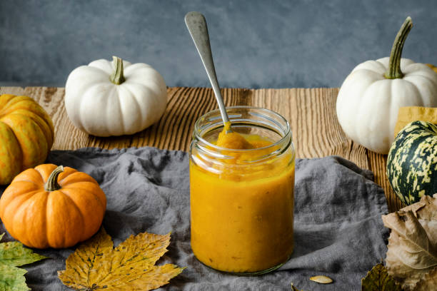 istock Organic pumpkin puree pie ingredient closeup 2158514508