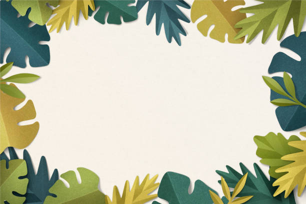 istock Green leaf frame in paper craft style 2158514649