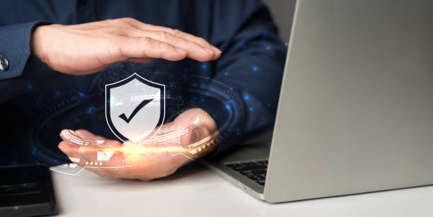 istock Businessman with virtual cyber security technology and online data protection for security. 2158515449