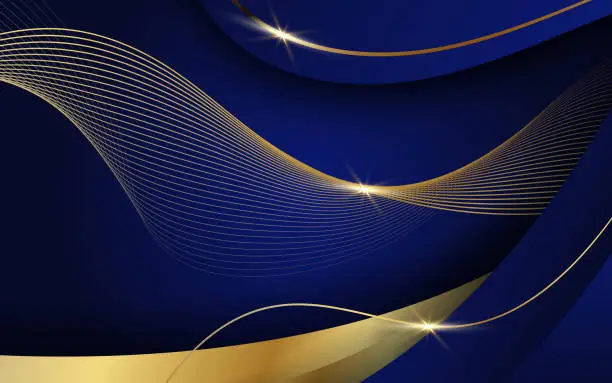 Dark blue purple and gold luxury line overlap layered abstract background, with lighting effect and sparkle with copy space for text Dark blue purple and gold luxury line overlap layered abstract background, with lighting effect and sparkle with copy space for text