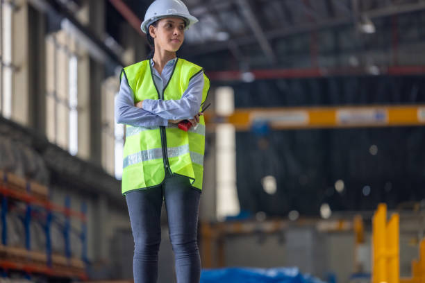istock Female Locomotive Engineer in Train Depot 2158522098