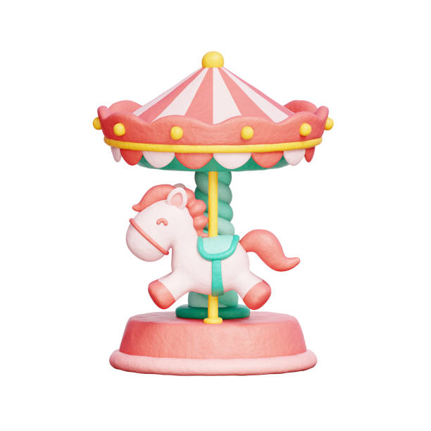 istock Carousel Horse, Carnival, Amusement Park, 3D rendering. 2158522150