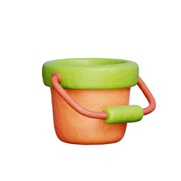 Bucket, gardening tools and farm equipment, 3D rendering.