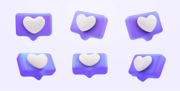 istock 3d rendered purple heart textbox, heart icon, love social media notification, emoticon on the chat box. Set Like heart icon on a purple pin. Set of heart in speech bubble icon. 2158524382