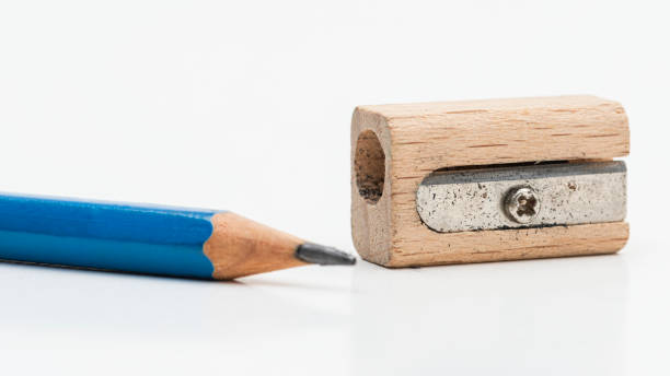 istock Wooden pencil sharpener with blue pencil 2158524634