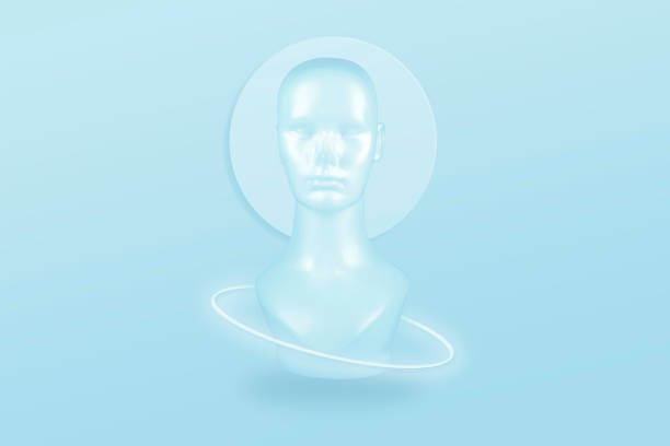 A mannequin dressed in a light blue hoodie on display in a store.