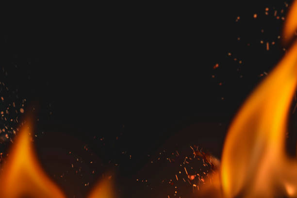 Fire sparks background, realistic flame border, black design space