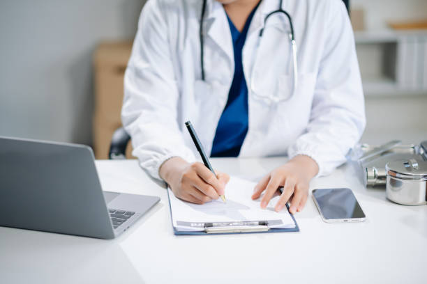 istock Medical technology concept. Doctor working with mobile phone and stethoscope 2158529397