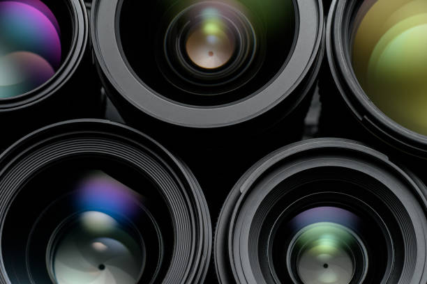 istock Lenses for professional photo camera with colorful reflections. 2158530952