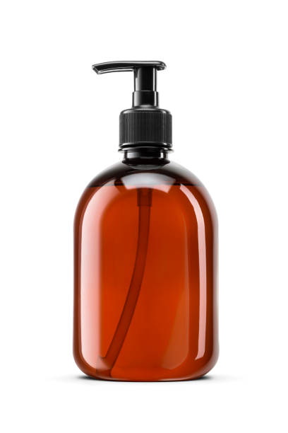 istock Amber clean transparent unbranded dispenser bottle isolated on white. 2158530958