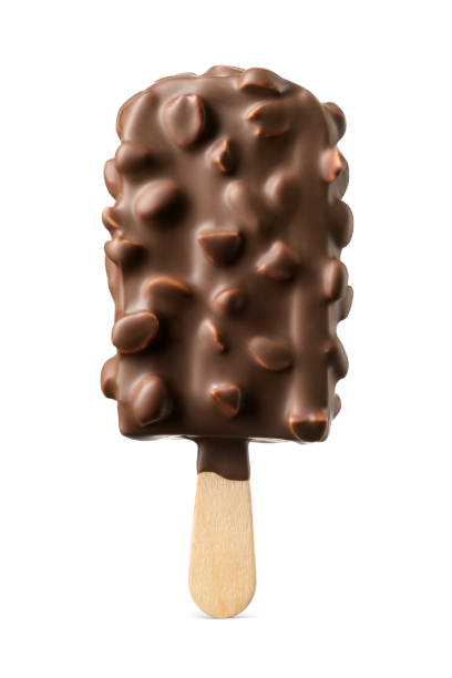 istock Chocolate coated ice cream popsicle with peanuts nuts on a stick isolated on a white. 2158530964