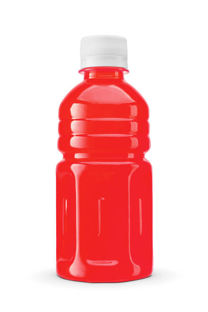 Bright red sports drink bottle with white cap isolated on a white background.
