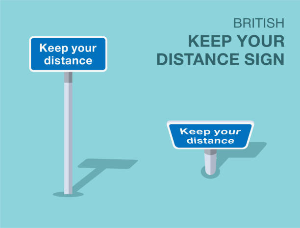 Traffic regulation rules. Isolated British "keep your distance" road sign. Front and top view. Vector illustration template. Traffic regulation rules. Isolated British "keep your distance" road sign. Front and top view. Flat vector illustration template. road chevron warning signs stock illustrations