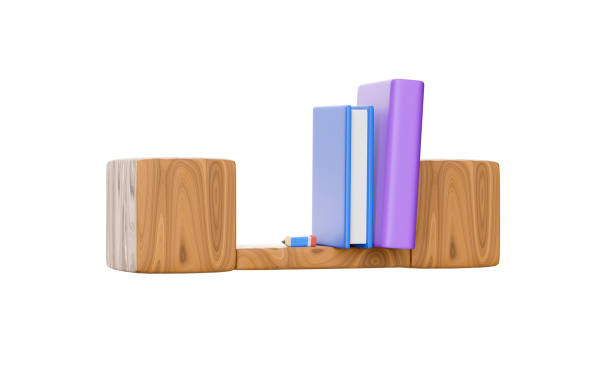 3d shelf with pencil and books, white background